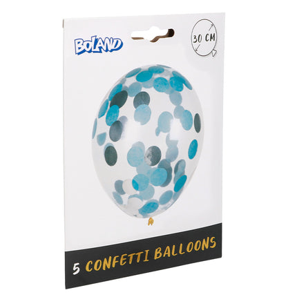 Boland Set 5 confettiballonnen blauw/zilver