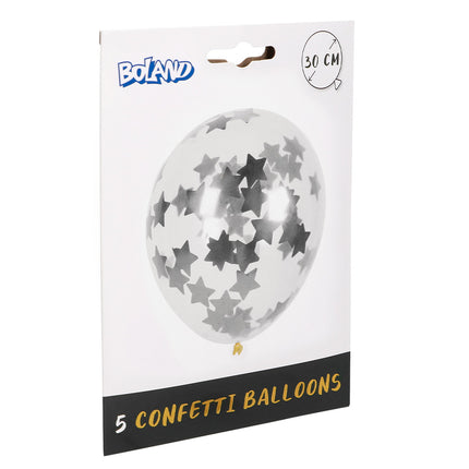 Boland Set 5 confettiballonnen Sterren zilver