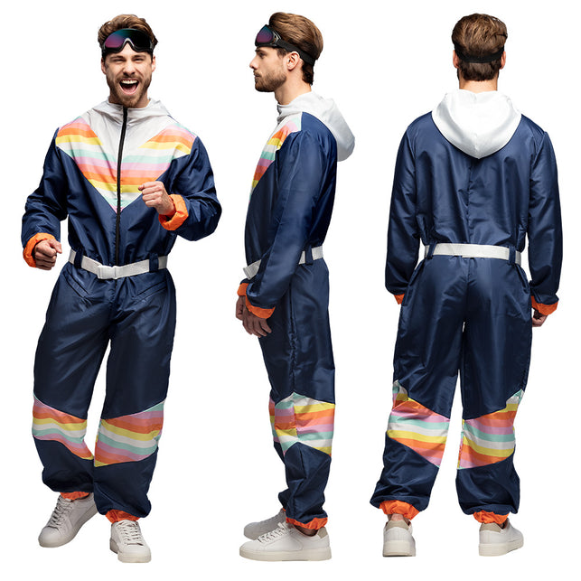 Boland Skipak Snow Dude - Blauw Retro Skipak Heren met Partybril | Jaren 80 Foute Kleding