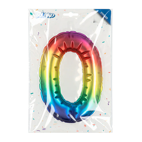 Boland Sticker Folieballon '0' regenboog