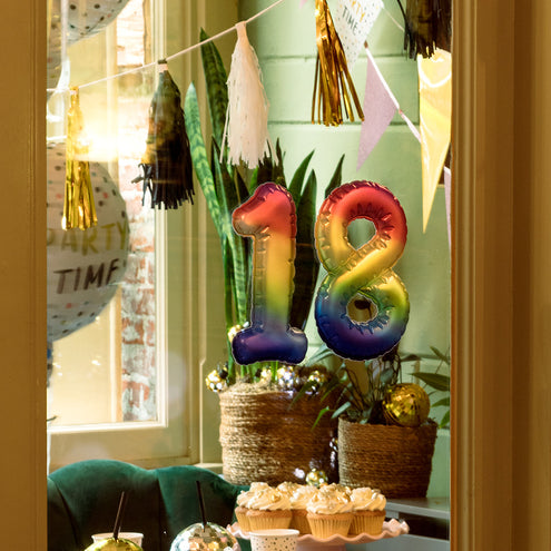 Boland Sticker Folieballon '1' regenboog