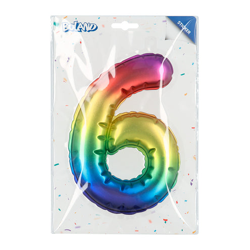 Boland Sticker Folieballon '6' regenboog