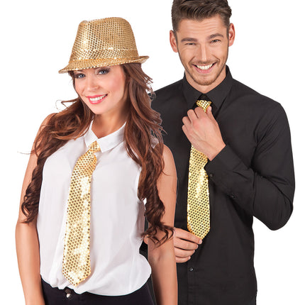 Boland Stropdas goud glitter pailletten