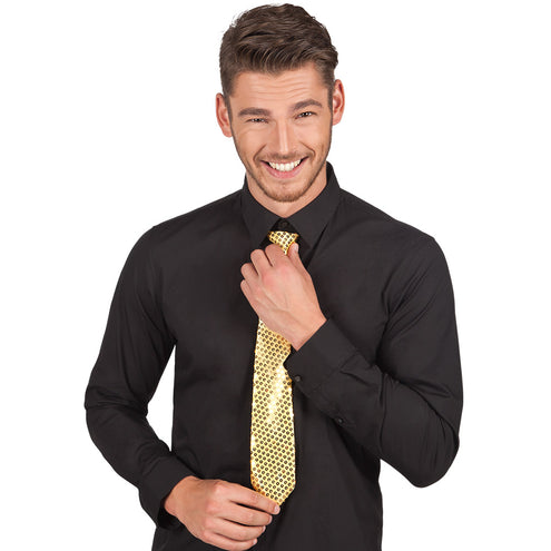 Boland Stropdas goud glitter pailletten