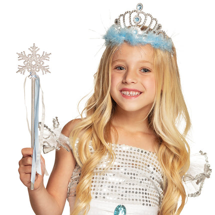 Boland Tiara Frostine prinses blauw marabou