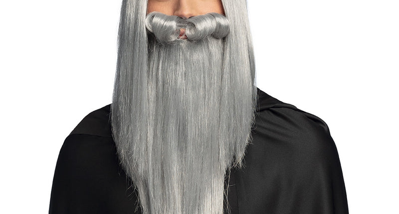 Boland Tovenaar pruik Magier met baard grijs