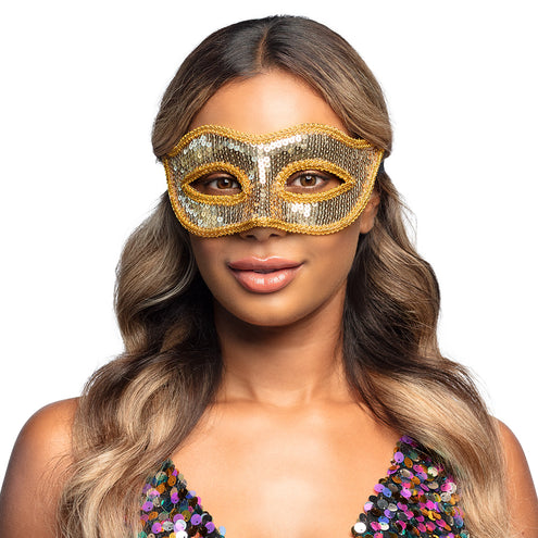 Gouden Venetiaans oogmasker met pailletten en gevlochten sierkoord voor gemaskerd bal