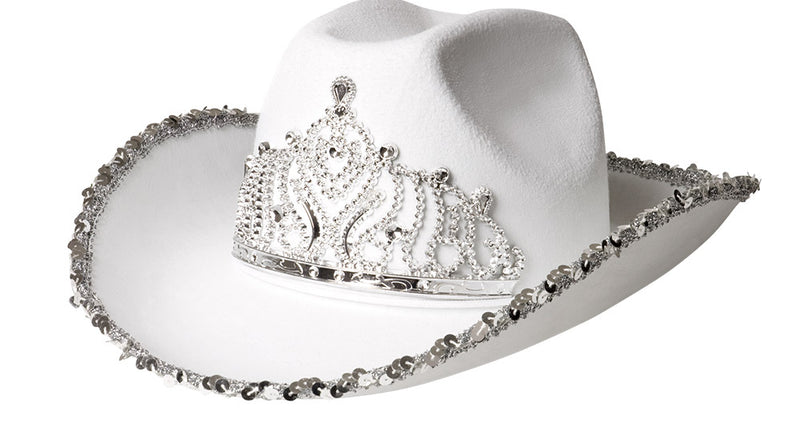 Boland Witte cowboyhoed met kroon glimmer
