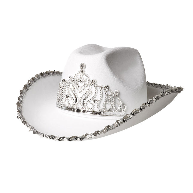 Boland Witte cowboyhoed met kroon glimmer