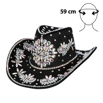 Boland Zwarte cowboyhoed Crystal (glitter western hoed)