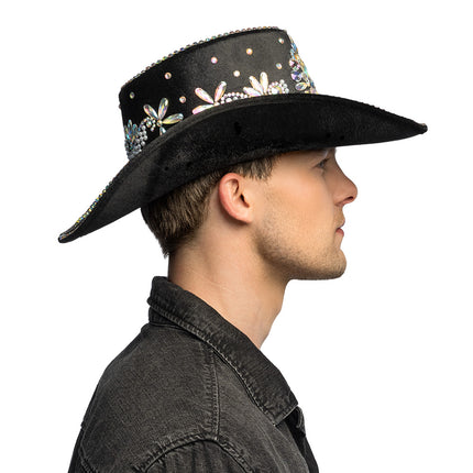 Boland Zwarte cowboyhoed Crystal (glitter western hoed)