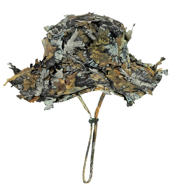 Boonie hoed camouflage met losse bladeren op bol en rand en verstelbaar kinkoord
