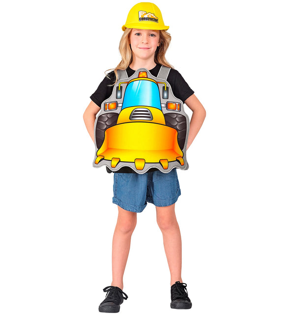 Bouwer Bob pak kind op meisje, grijze tabard met oranje schuifbak en blauwe cabineprint