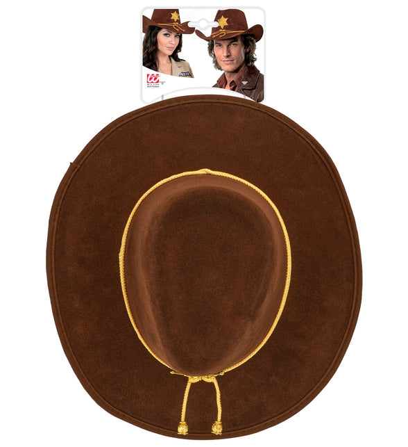 Bovenaanzicht cowboy hoed sheriff Texas ranger met brede bruine rand en goudkoord
