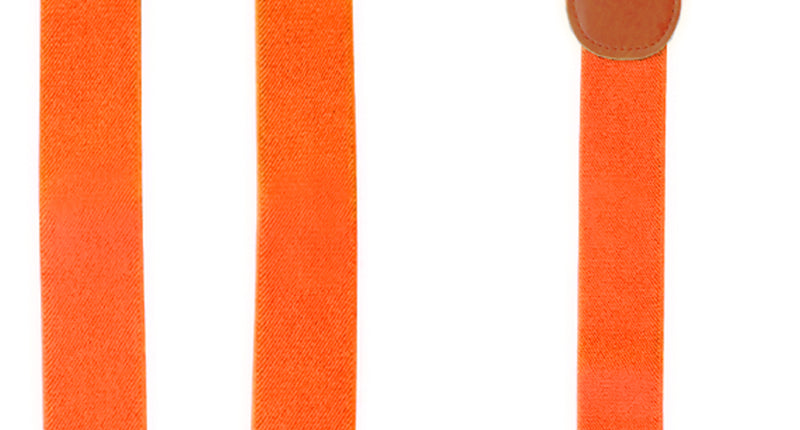 Bretel oranje met zilveren clips, Y-vorm rug met bruin leerlook tussenstuk, voor Koningsdag
