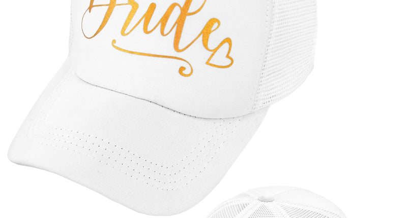 Bride pet wit met gouden opdruk, voor- en achterkant met meshpanelen en drukknoopsluiting