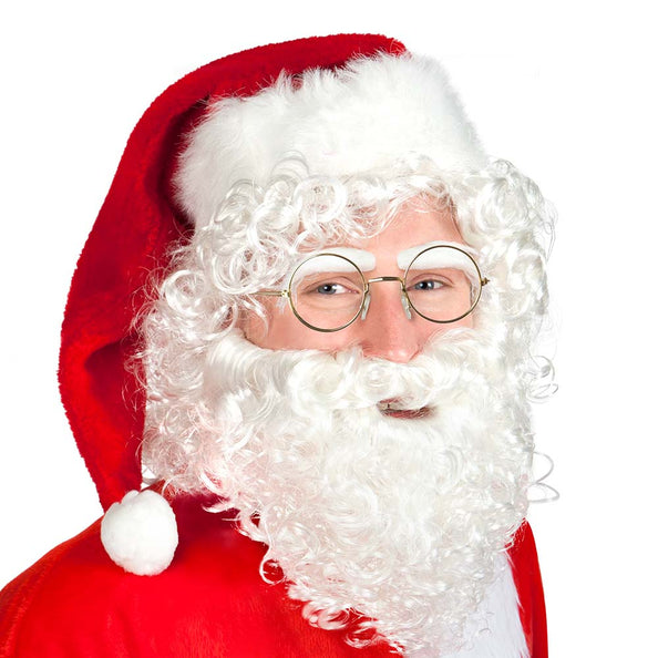Bril goud montuur kerstman met rond montuur, gedragen bij witte pruik en baard tijdens Kerst