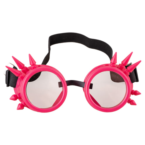 Bril steampunk roze vooraanzicht met ronde getinte glazen en zwarte elastische band