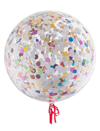 Bubbelballon 18 inch transparant, gevuld met gekleurde folieconfetti in zilver, goud en roze