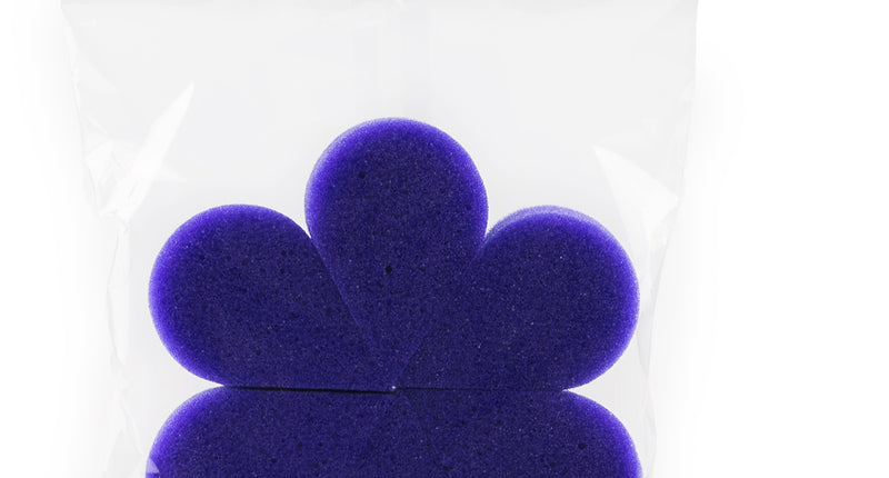 Butterfly schminkspons paars in bloemvorm, 6 stuks in Superstar-verpakking voor schminken