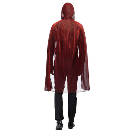 Cape Night sky rood achterkant, gladde rode glitterstof met aangezette punt kap