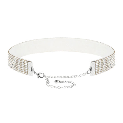 Choker Crystal zilver achterzijde met witte binnenkant, metalen eindkapjes en kettinkje met karabijnhaak