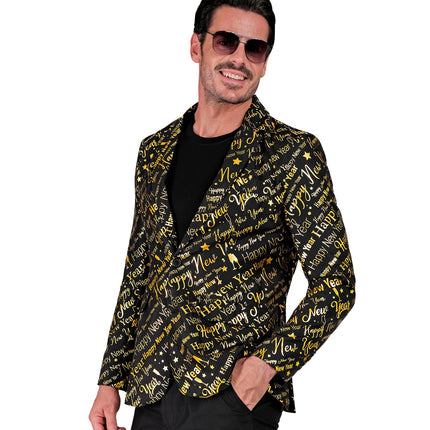 Colbert happy new year gold van opzij, sterren en champagneglazen in de print voor oudejaarsavond