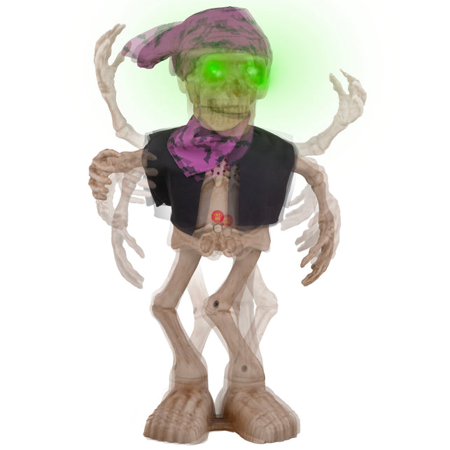 Dansend skelet met groen oplichtende ogen in beweging, halloweendecoratie van 40 cm