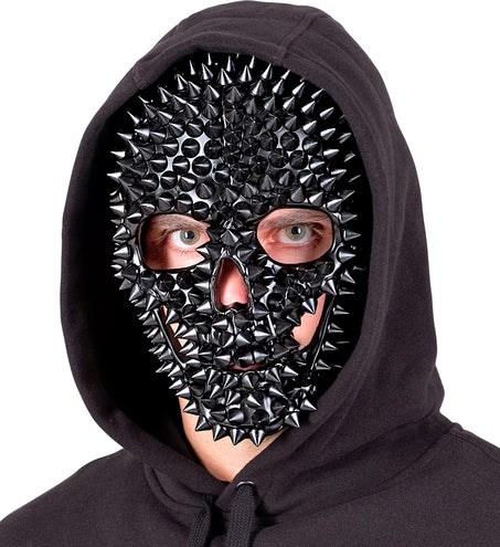 Detail van het schedelmasker met nagels, rijen punten rond de oogopeningen