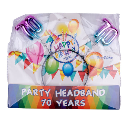 Diadeem 70 jaar in verpakking van Funny Fashion met glanzende cijfers voor een 70e verjaardag
