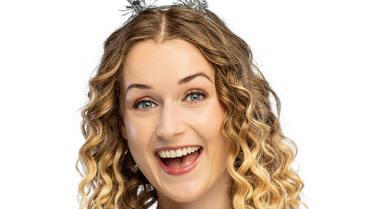 Diadeem globe goud met bollen op springveertjes en zilverkleurig klatergoud, gedragen voor Oud en Nieuw