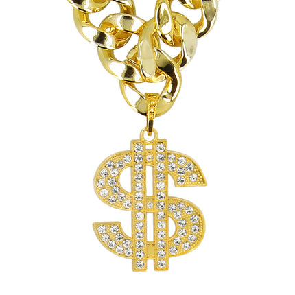 Dollarhanger van de ketting Dollar Memphis met heldere steentjes onder grove glanzende schakels