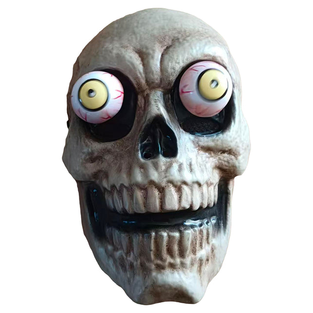 Doodskopmasker met bewegende ogen, verweerde botkleurige schedel met gele pupillen en grijns, voor Halloween