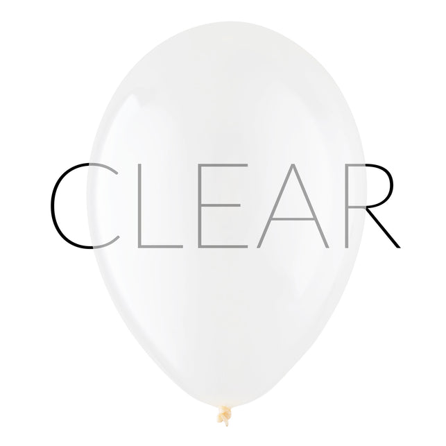 Doorzichtige latex ballon van 30 cm opgeblazen, met geknoopt mondstuk onderaan