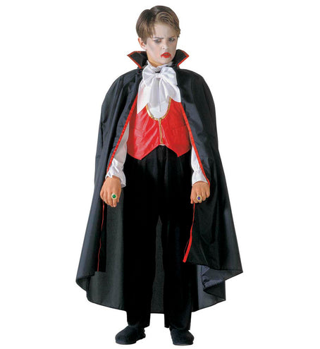 Dracula vampier kostuum kinderen met zwarte cape, rood vest en witte vlinderdas voor Halloween