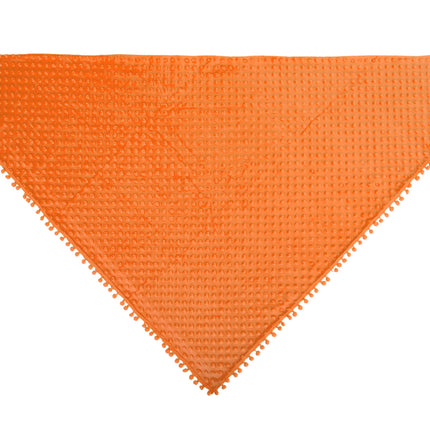 Driehoek sjaal Bubble in feloranje, brede driehoekvorm met kleine pompons langs de onderrand