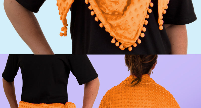 Driehoek sjaal Bubble neon oranje om de nek, als heupsjaal en over de rug gedragen, voor Koningsdag
