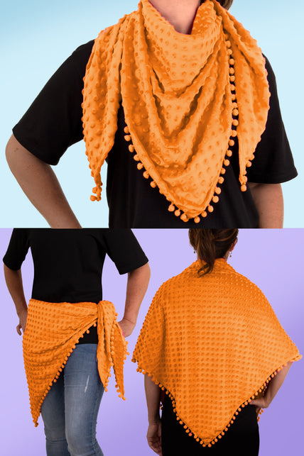 Driehoek sjaal Bubble neon oranje om de nek, als heupsjaal en over de rug gedragen, voor Koningsdag