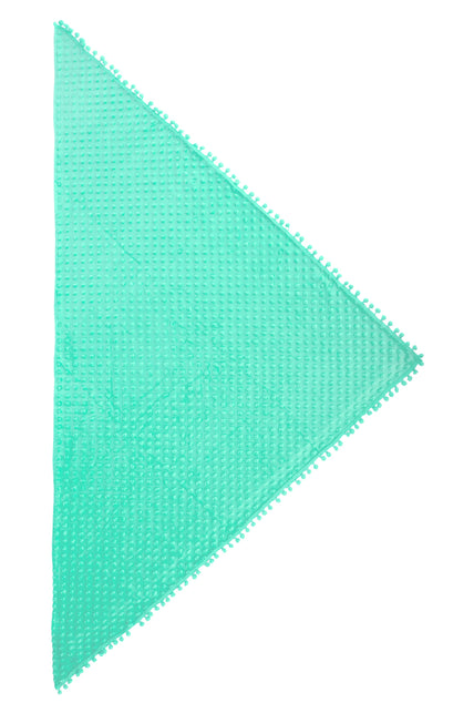 Driehoek sjaal Bubble turquoise van polyester met bobbeltjesreliëf en rand van kleine pompons