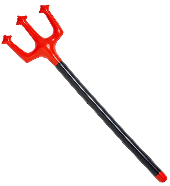 Drietand opblaasbaar 105cm in rood met zwarte steel en drie gepunte tanden