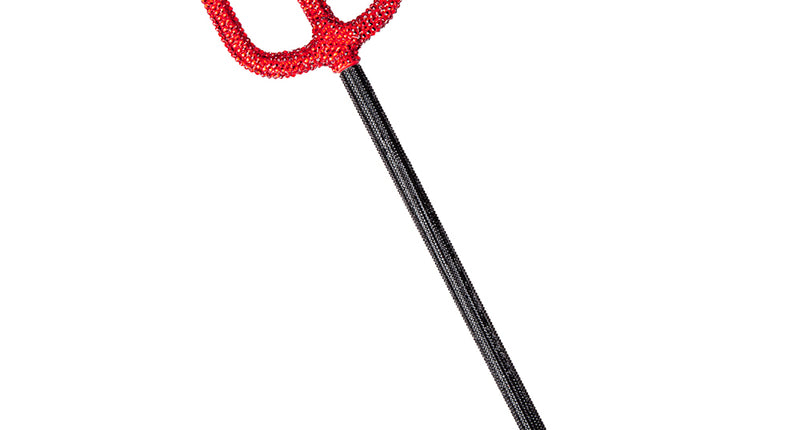 Duivel drietand strass van 50 cm met rode strasskop en zwarte steel, voor Halloween