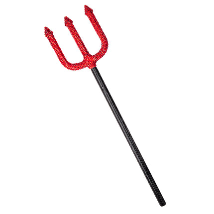 Duivel drietand strass van 50 cm met rode strasskop en zwarte steel, voor Halloween