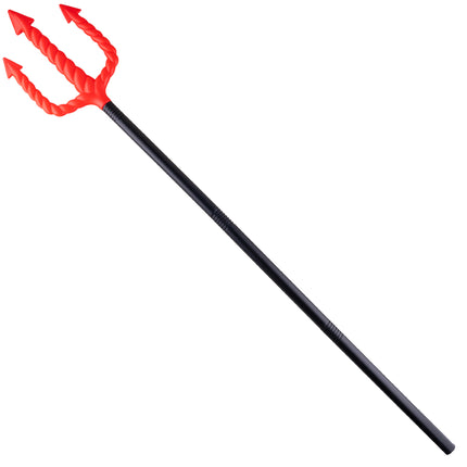 Duivelsvork gedraaid met rode punten en zwarte steel van 123 cm, accessoire voor Halloween