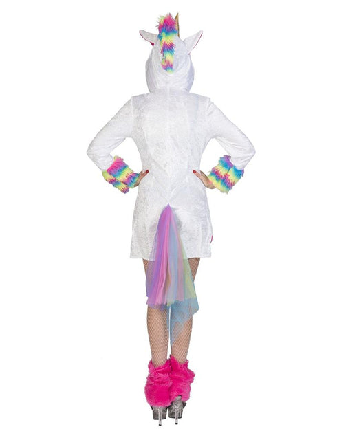Eenhoornjurk dames achterkant met regenboog tule staart en gouden ster op de witte stof