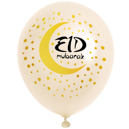Eid Mubarak ballon crèmewit met gouden maansikkel, stippen en sterren, voor het feest na de ramadan