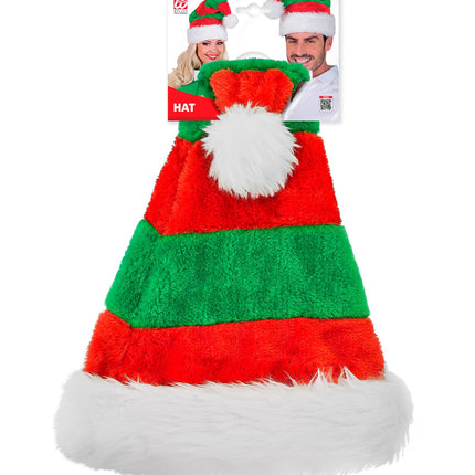 Elf hoed pluche in verpakking, rood-groen gestreepte kerstmuts met brede witte rand