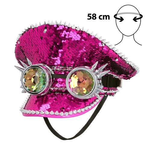 Festival pet Galactic van opzij met zilveren spikes, caleidoscoopglazen en hoofdomtrek van 58 cm