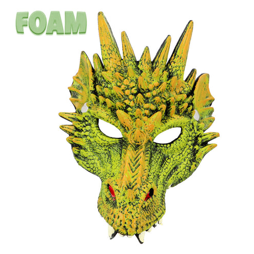 Foam drakenmasker vooraanzicht met schubben, rode neusgaten en witte tanden voor fantasy en LARP