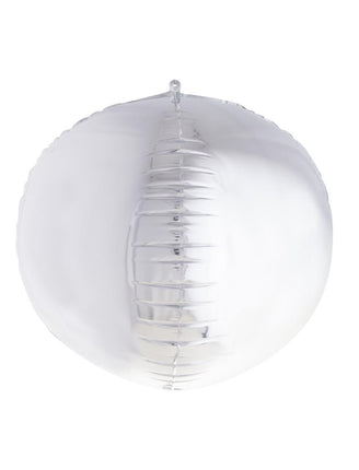 Folieballon 3D bol zilver van 46 cm met geribbelde naad en ophangoogje voor feestdecoratie