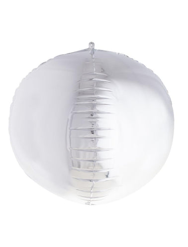 Folieballon 3D bol zilver van 46 cm met geribbelde naad en ophangoogje voor feestdecoratie